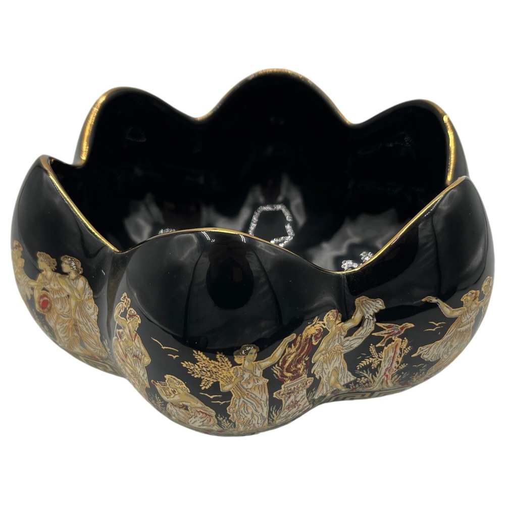 Skratimenos Hand Made Greek Greece Scalloped Bowl 24K Gold 5x3.5" - Picture 2 of 11